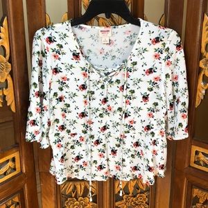 Mossimo Wide Sleeve Floral Tie-Front Top Size S